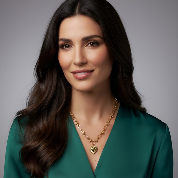 Textured Heart Pendant Toggle Necklace - Picture 1 of 4